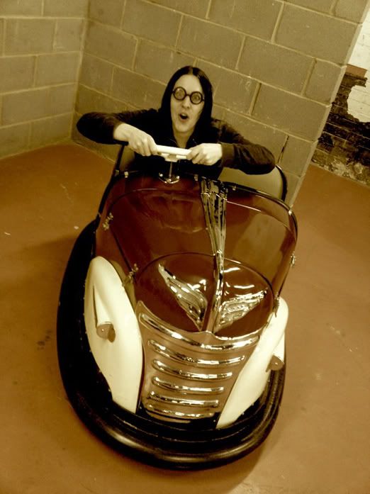 Nightmare is driving a plastic car. Nightmare is driving a plastic car.