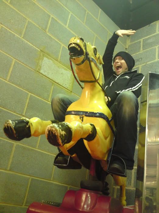 Bone is riding a horse. Bone is riding a horse.