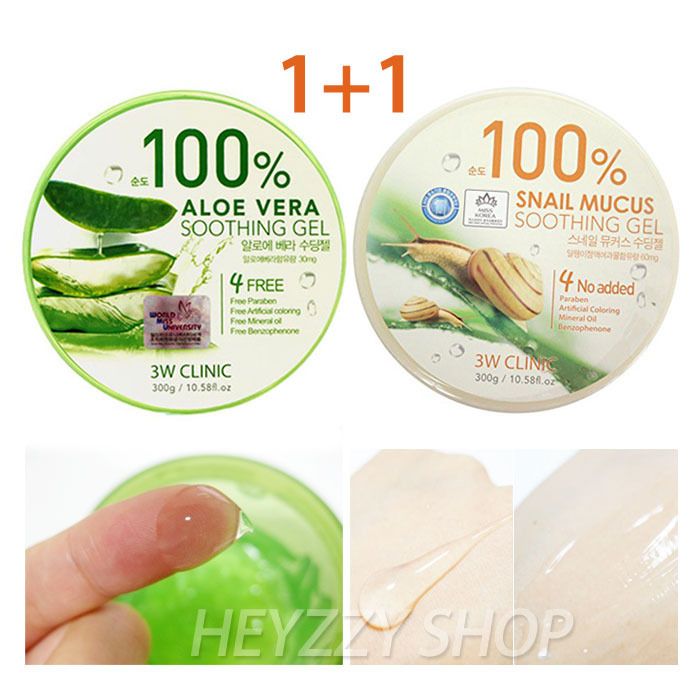 100 Aloe Vera Soothing Gel 300g+Snail Mucus Soothing Gel 300g 2ea set