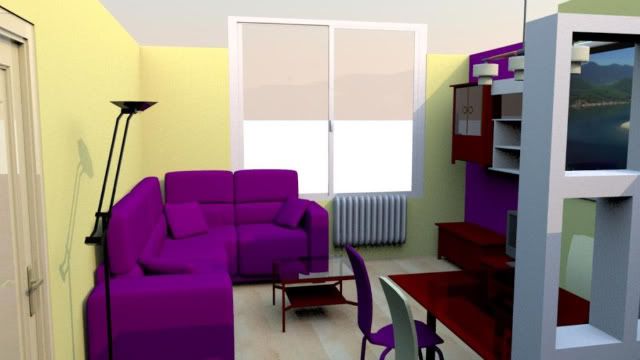 Salón con muebles wengue/blanco y sofá berenjena... ayuda ...