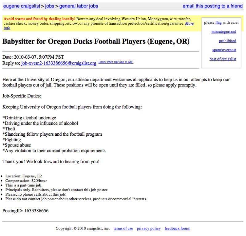 Oregon Ducks Craigslist