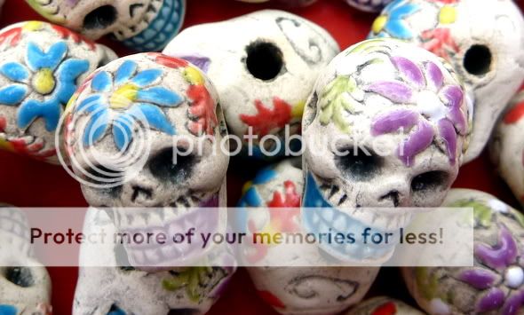 GORGEOUS HAND MADE CERAMIC SUGAR SKULL DAY OF THE DEAD FLOWER BEAD