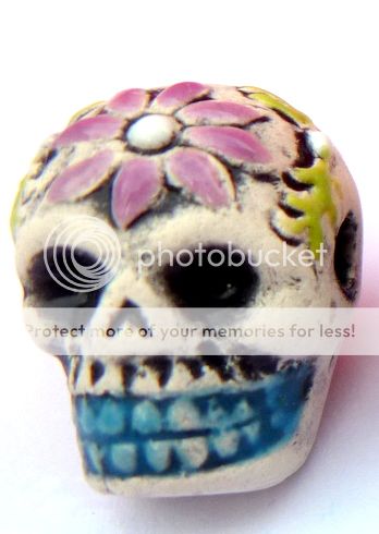 GORGEOUS HAND MADE CERAMIC SUGAR SKULL DAY OF THE DEAD FLOWER BEAD