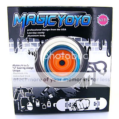 Magic YoYo T9 Dark Angel Blue with orange hubstacks Aluminum 